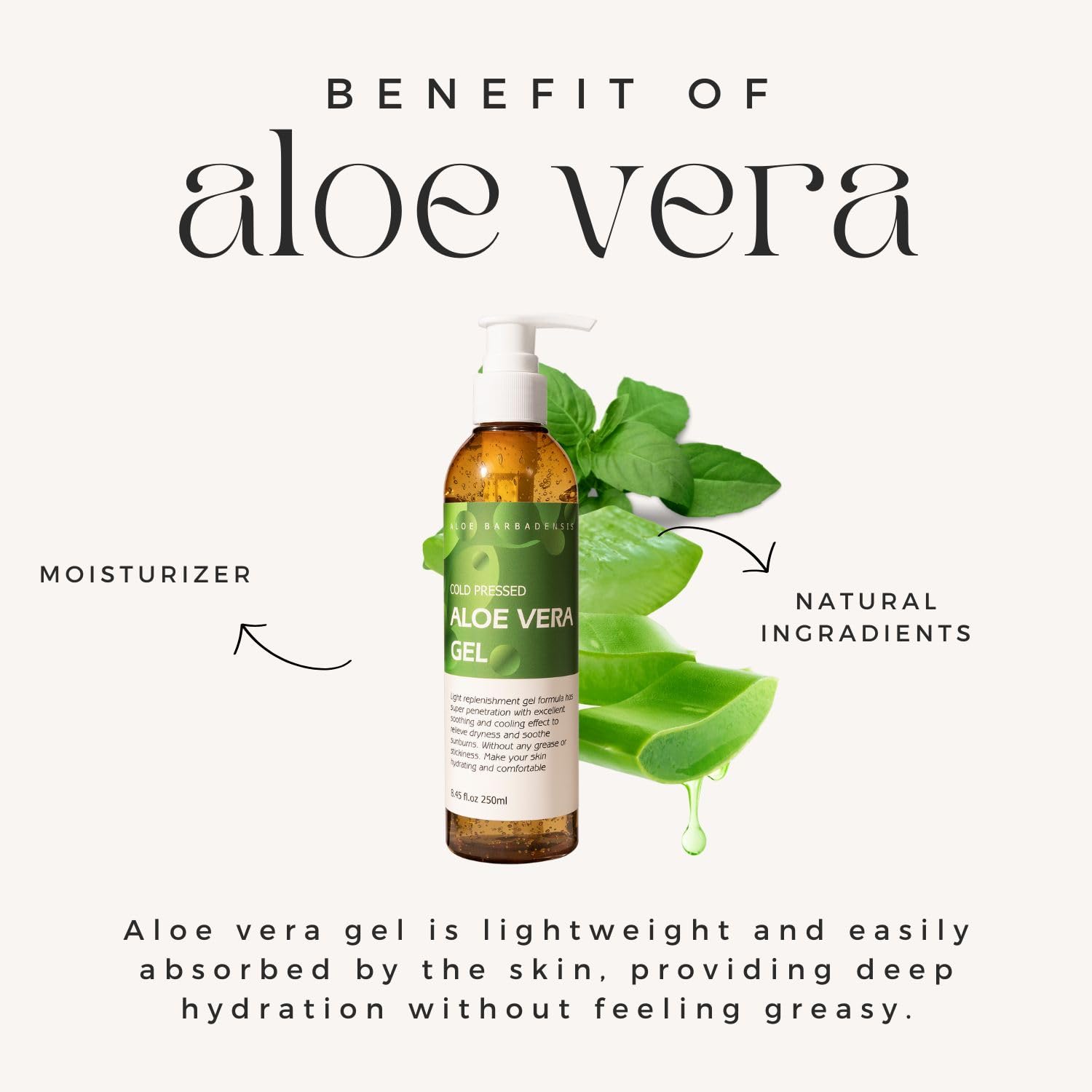 Cold pressed aloe vera gel for healthy hair and scalp application