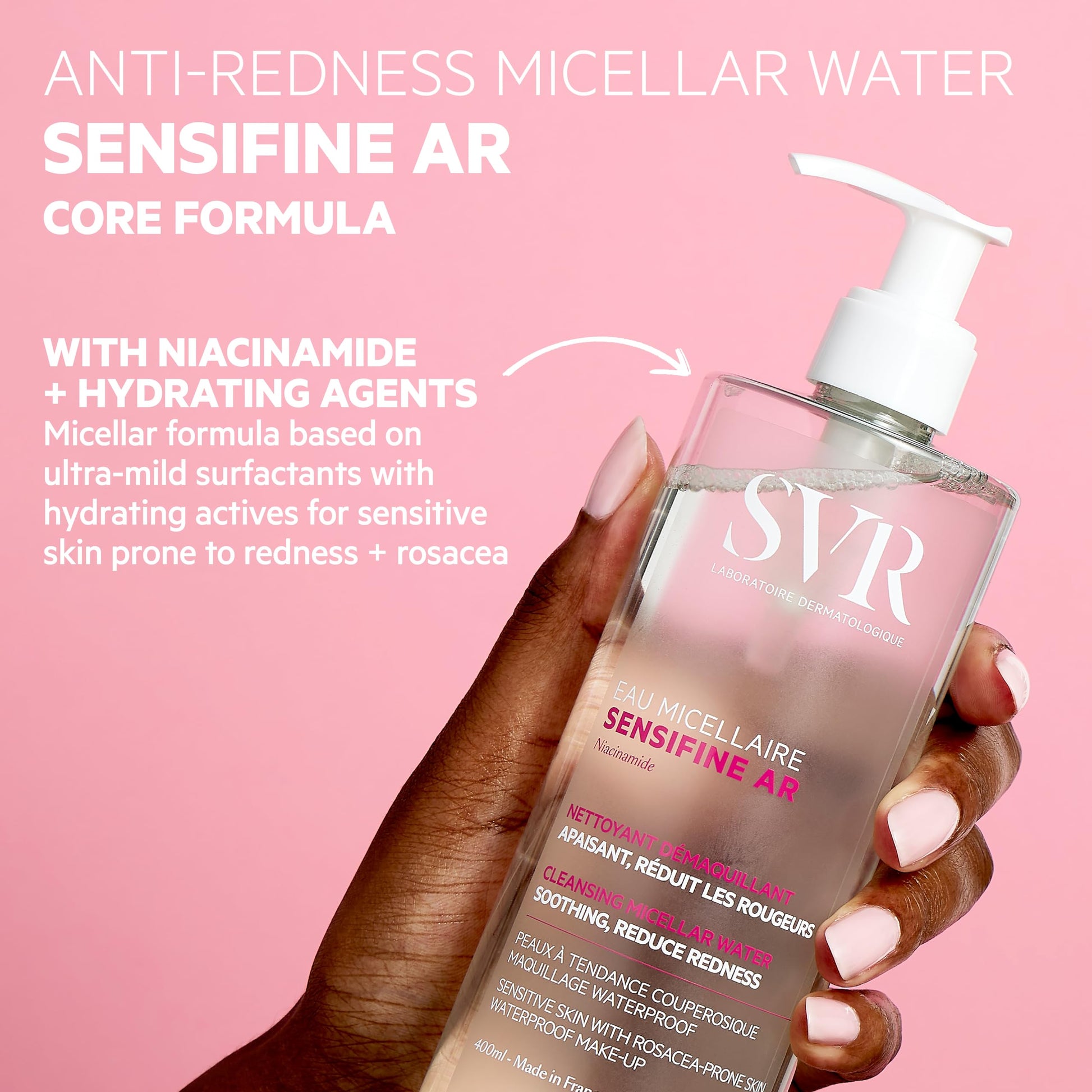 SVR micellar water with niacinamide for sensitive skin application view