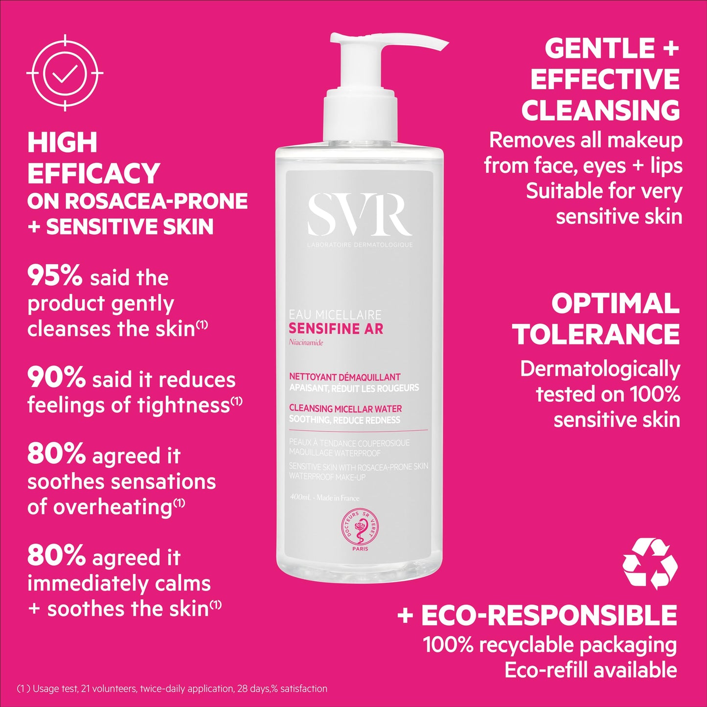 SVR dermatologist tested hypoallergenic micellar cleansing water for reactive skin