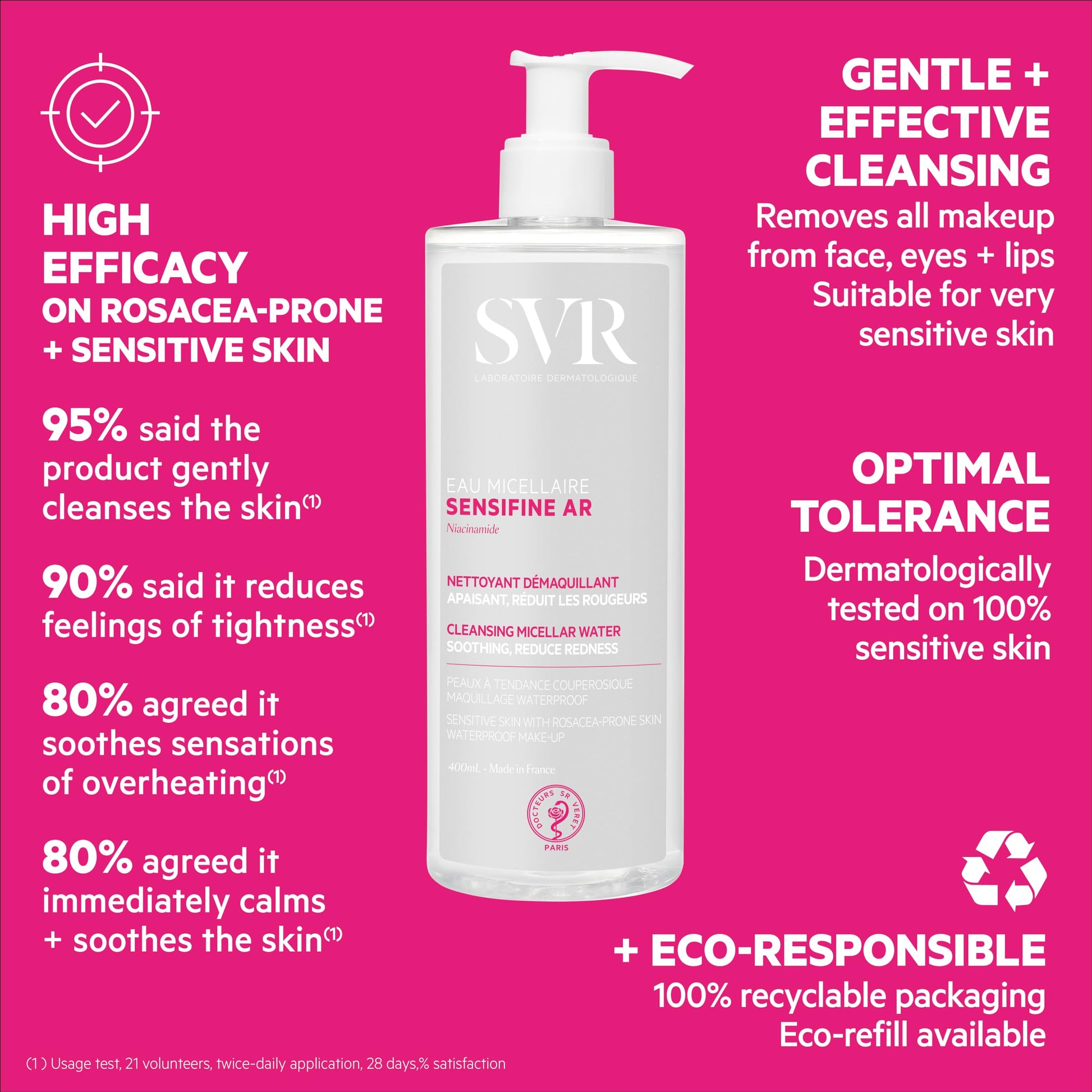 SVR dermatologist tested hypoallergenic micellar cleansing water for reactive skin