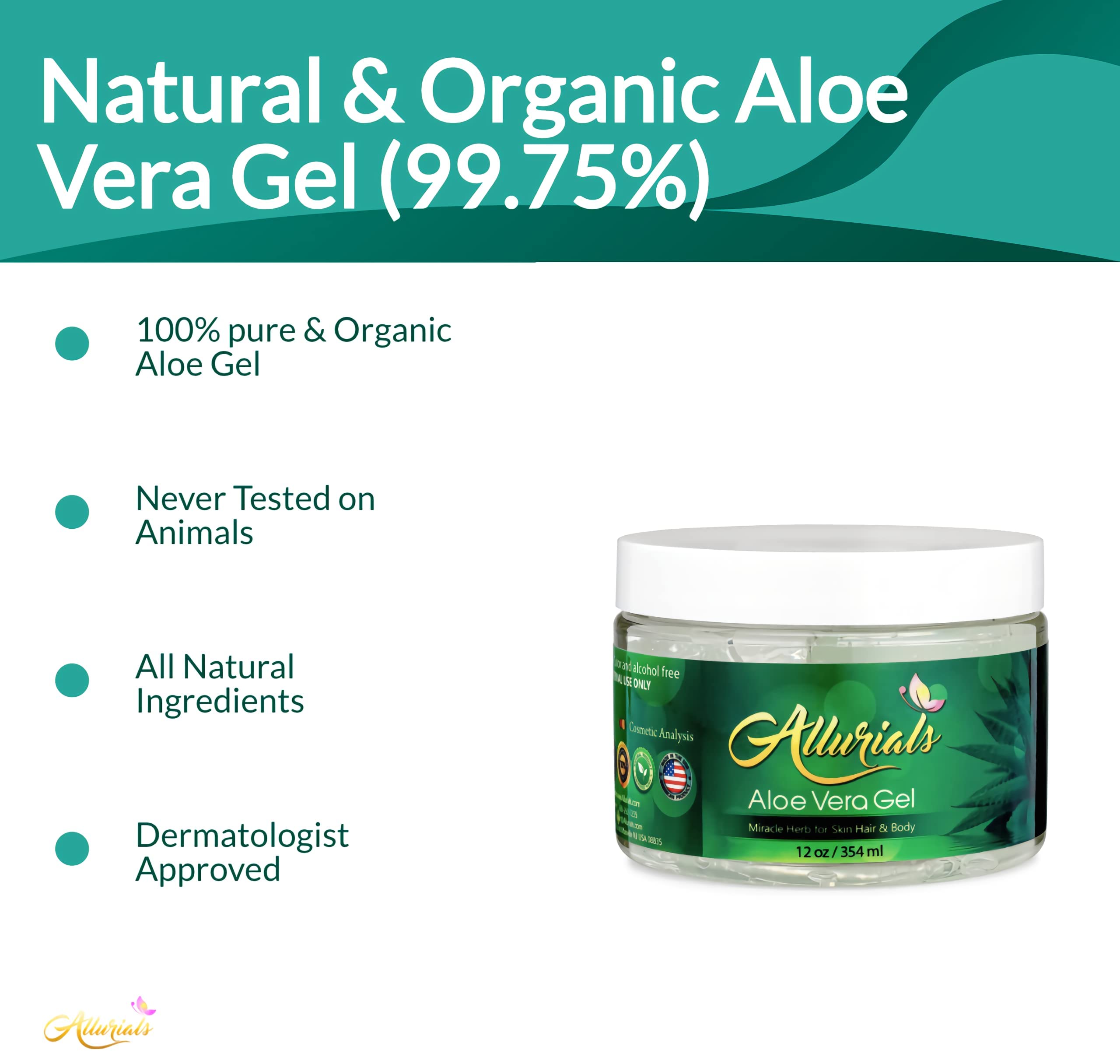 Allurials organic aloe vera gel skincare and haircare application