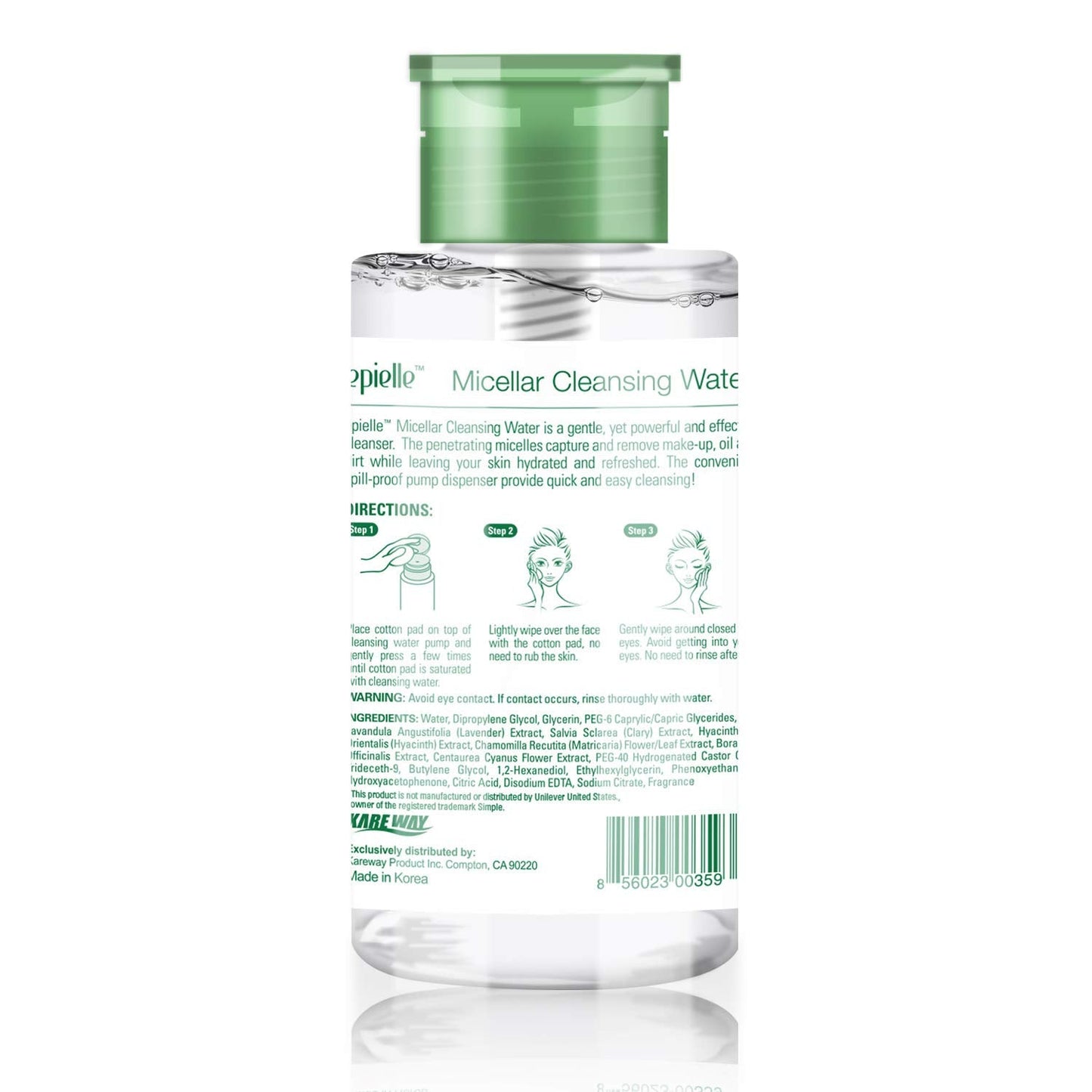 Epielle Korean skincare micellar water featuring the spill-proof pump dispenser.