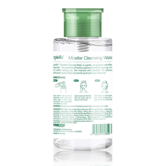 Epielle Korean skincare micellar water featuring the spill-proof pump dispenser.