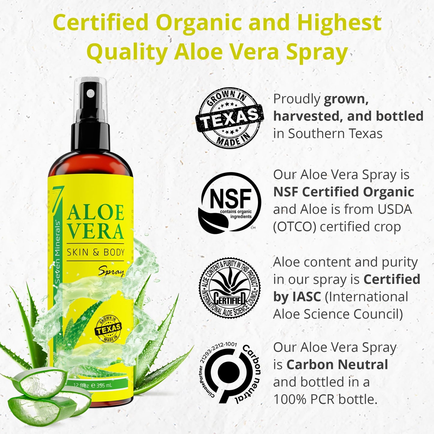Seven Minerals aloe vera spray bottle application