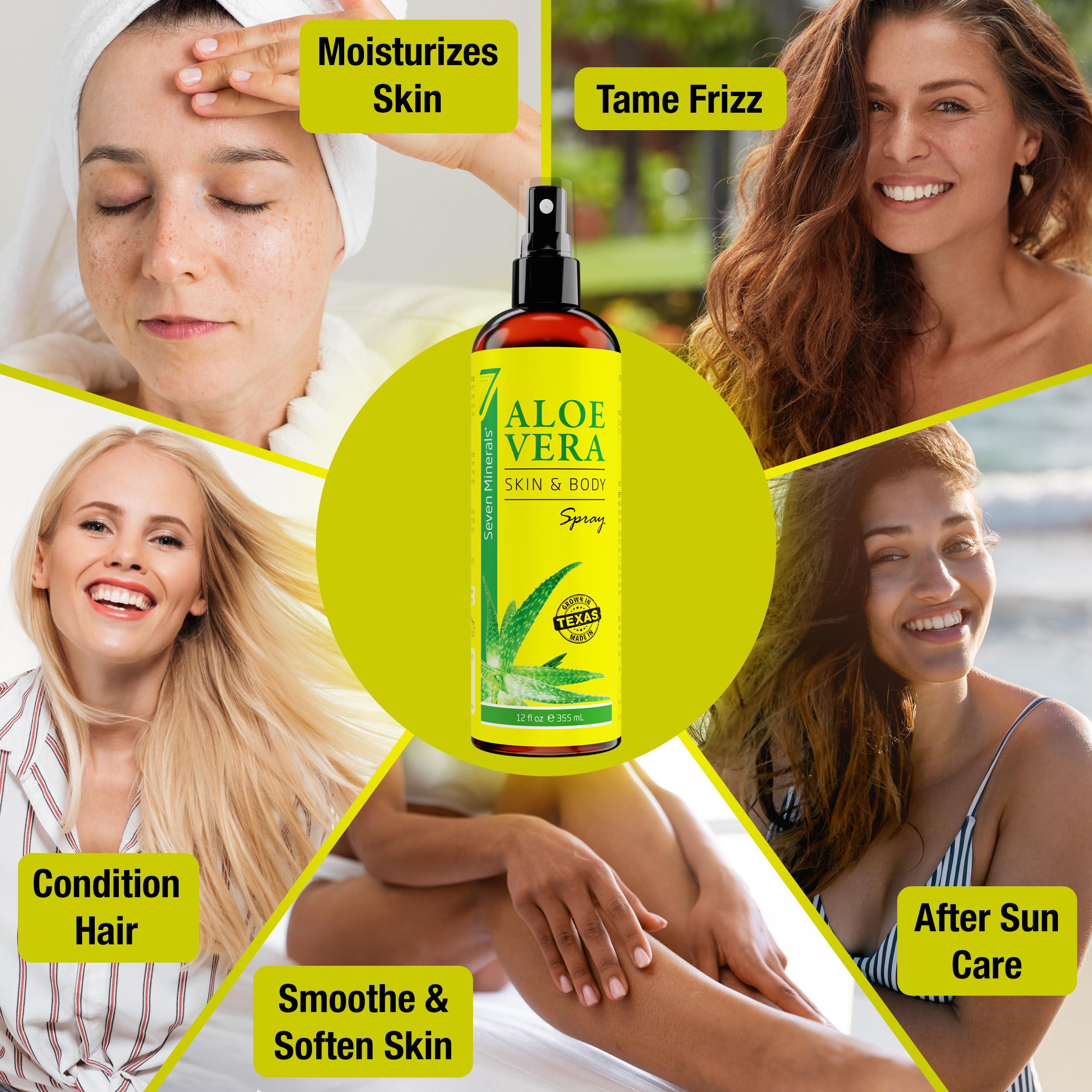 Close up of Seven Minerals aloe vera spray 12 fluid ounces