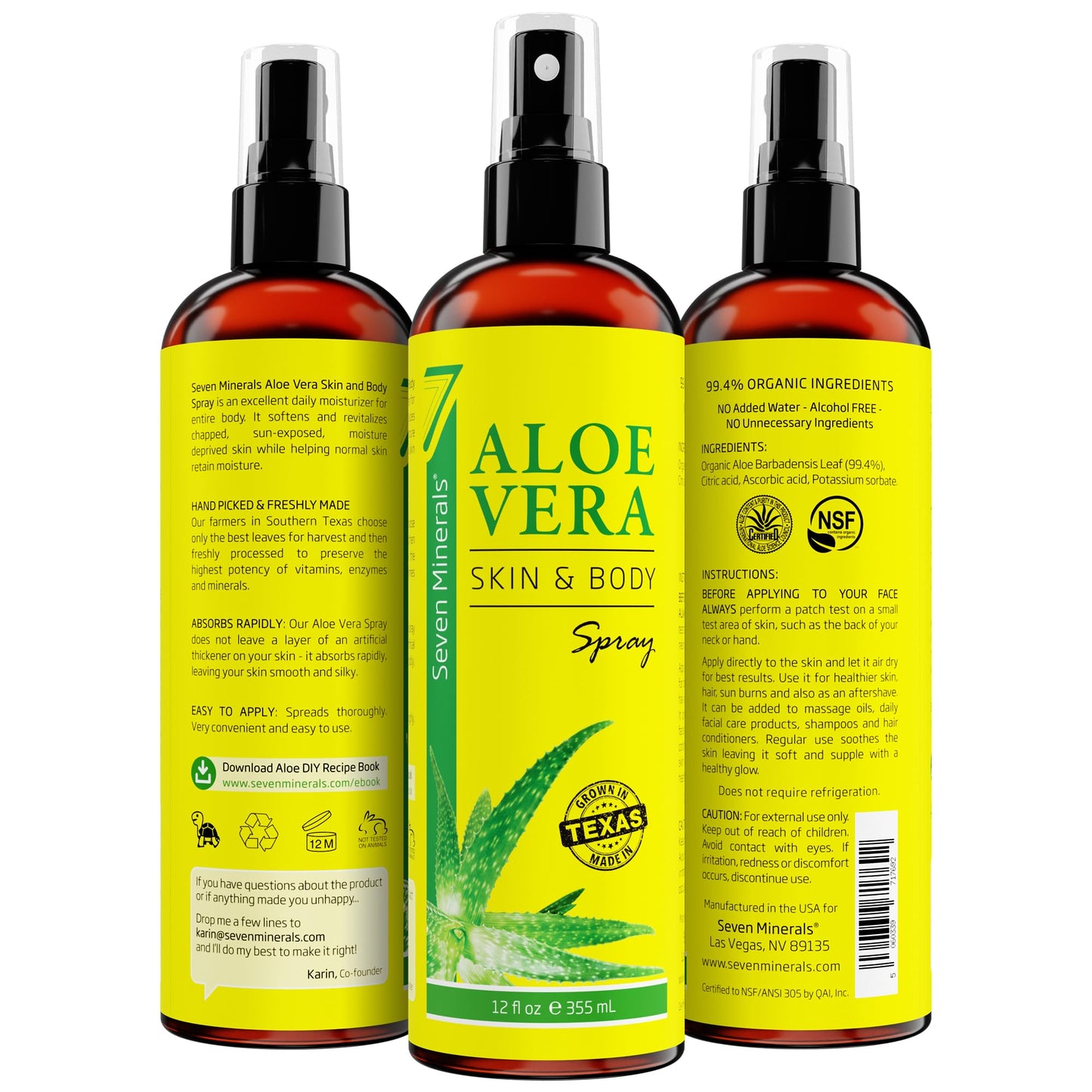 Seven Minerals aloe vera spray texture demonstration