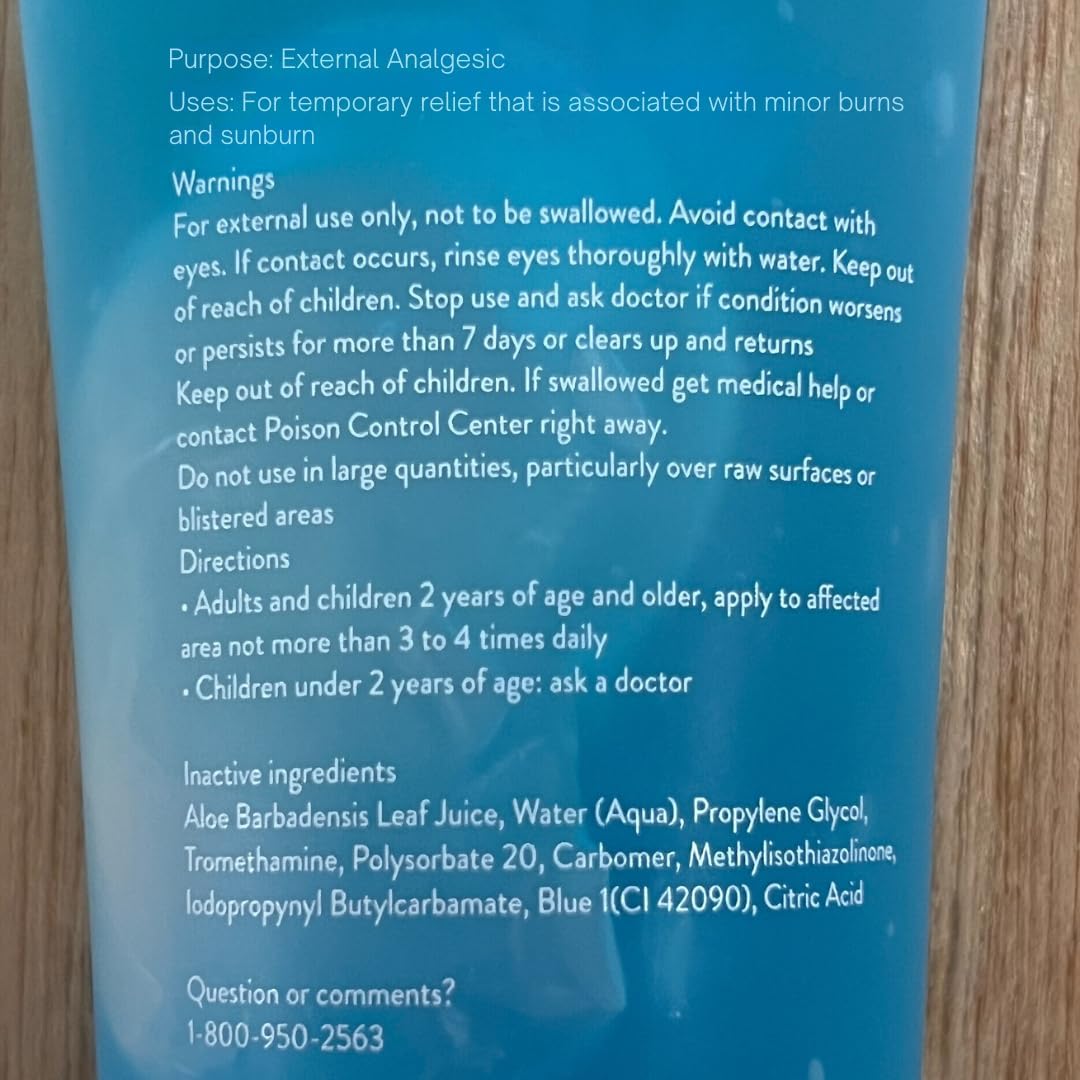 Aloe Up after sun cooling gel tube back label showing ingredients