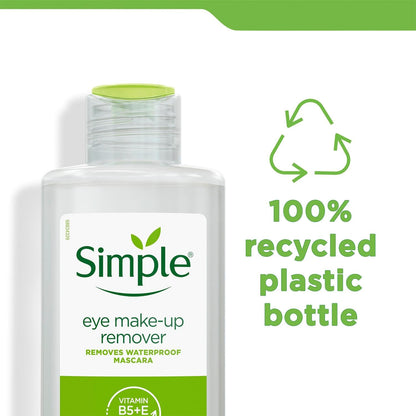 Simple hypoallergenic kind to eyes makeup remover clear liquid bottle