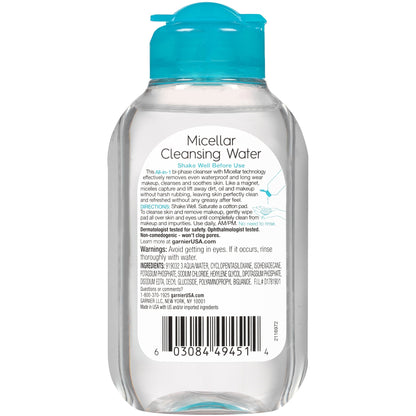 Garnier waterproof micellar water 3.4 fluid ounce travel size packaging