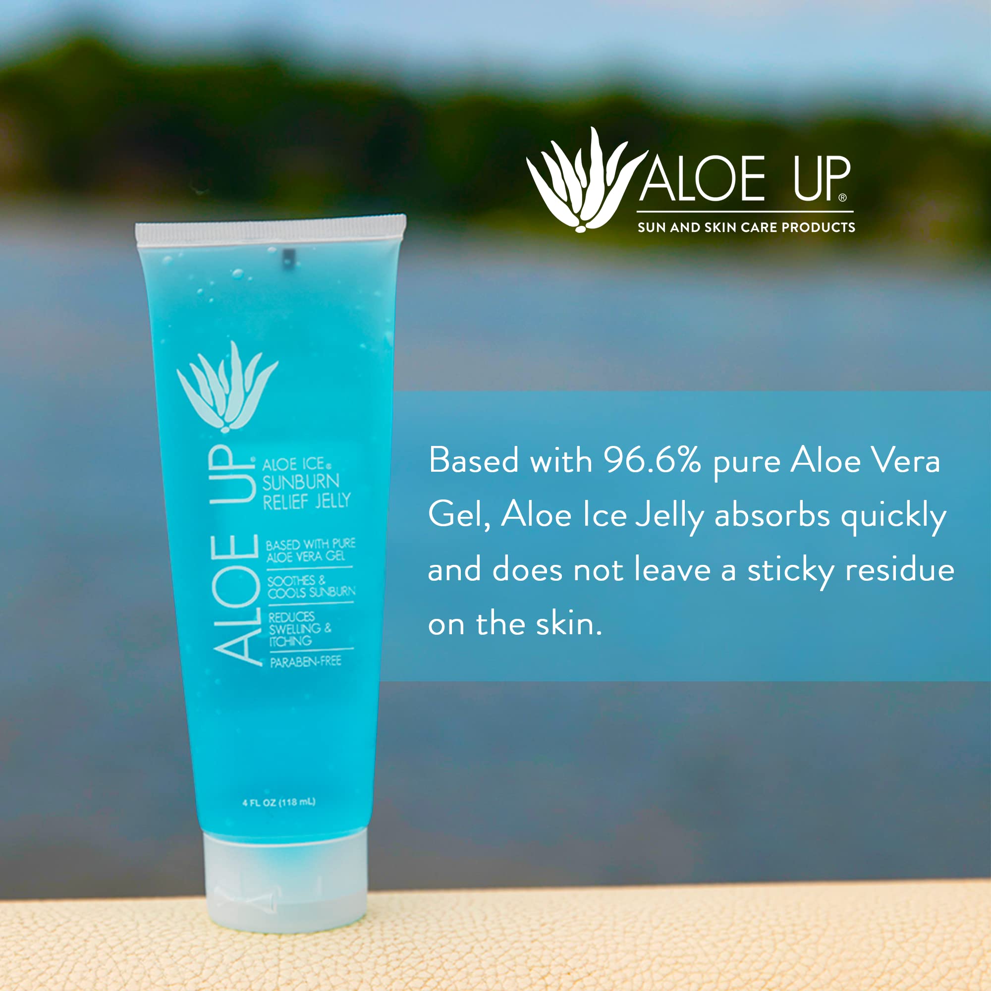 Close up of Aloe Up Aloe Ice 96.6 percent aloe vera branding