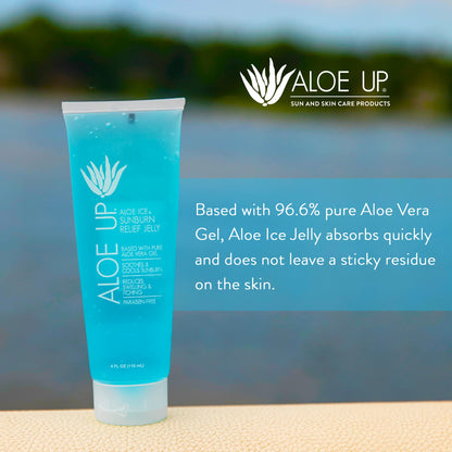 Close up of Aloe Up Aloe Ice 96.6 percent aloe vera branding