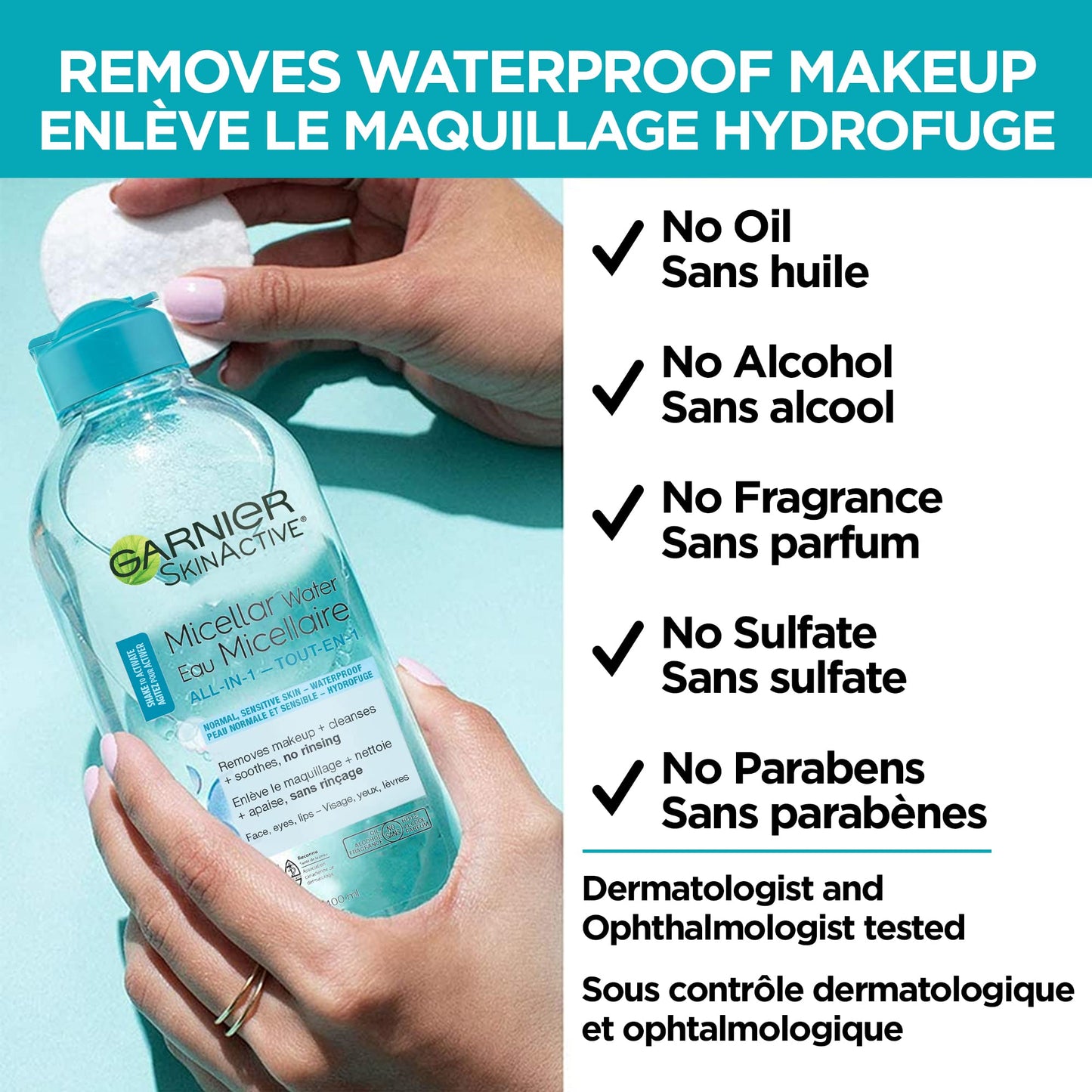 Garnier SkinActive gentle makeup remover bottle back label ingredients list