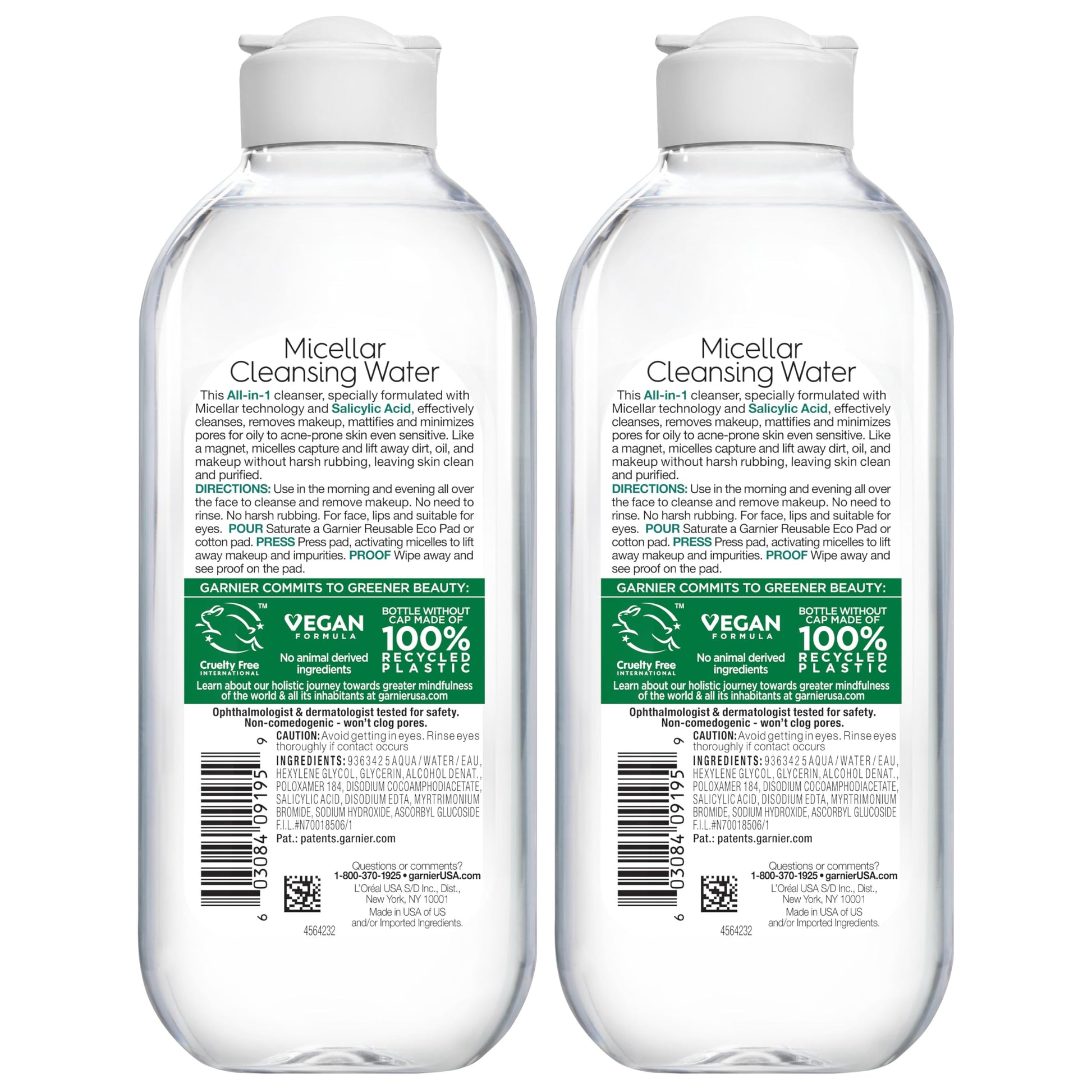 Garnier SkinActive micellar cleansing water with salicylic acid professional product shot on minimalist setup