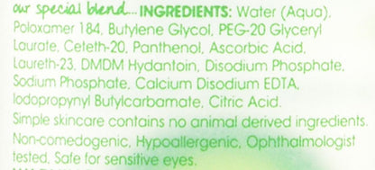 Gentle hypoallergenic eye makeup cleanser bottle showing recycled plastic design