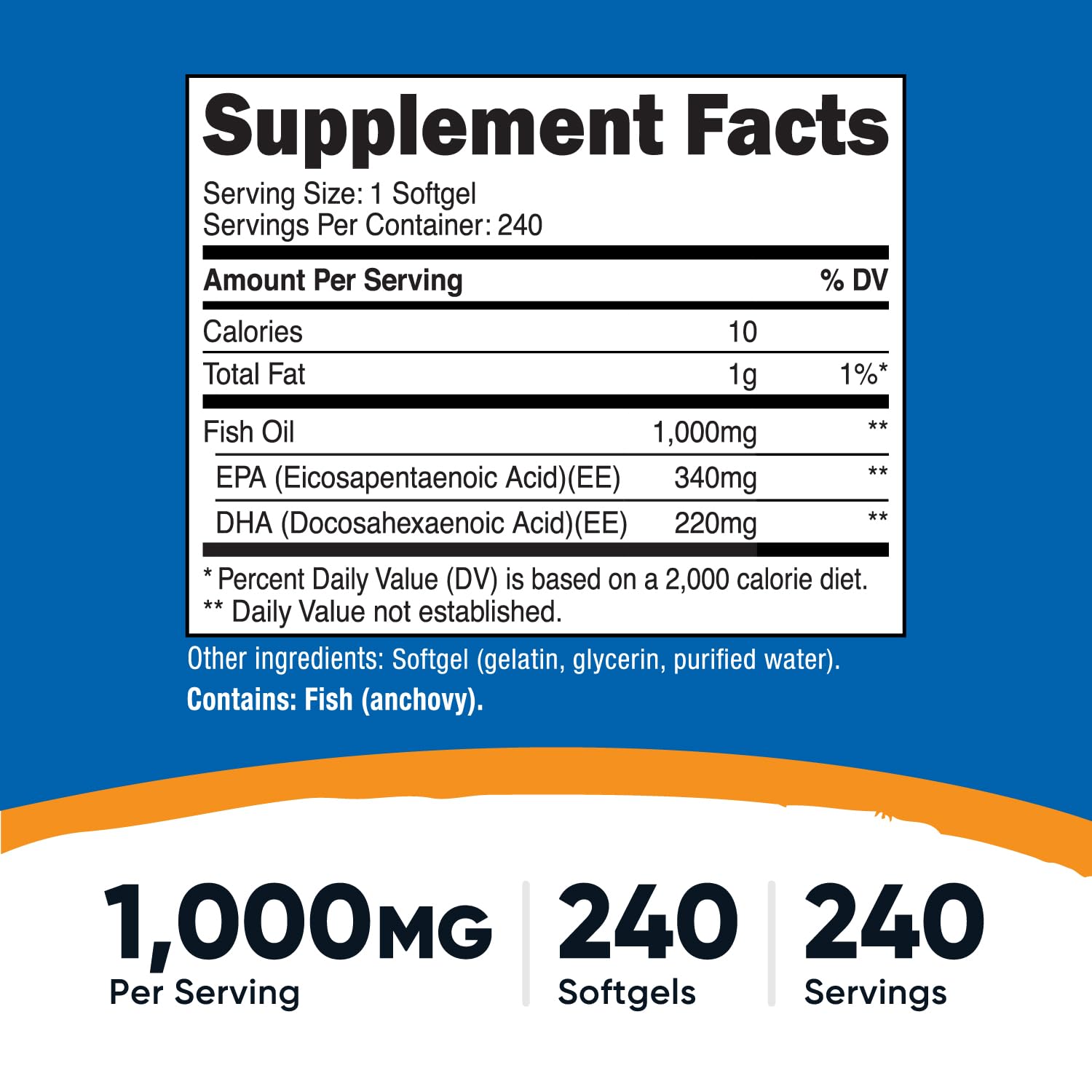 Nutricost marine lipid supplement supplement facts panel detailing 560mg EPA and DHA fatty acids content.