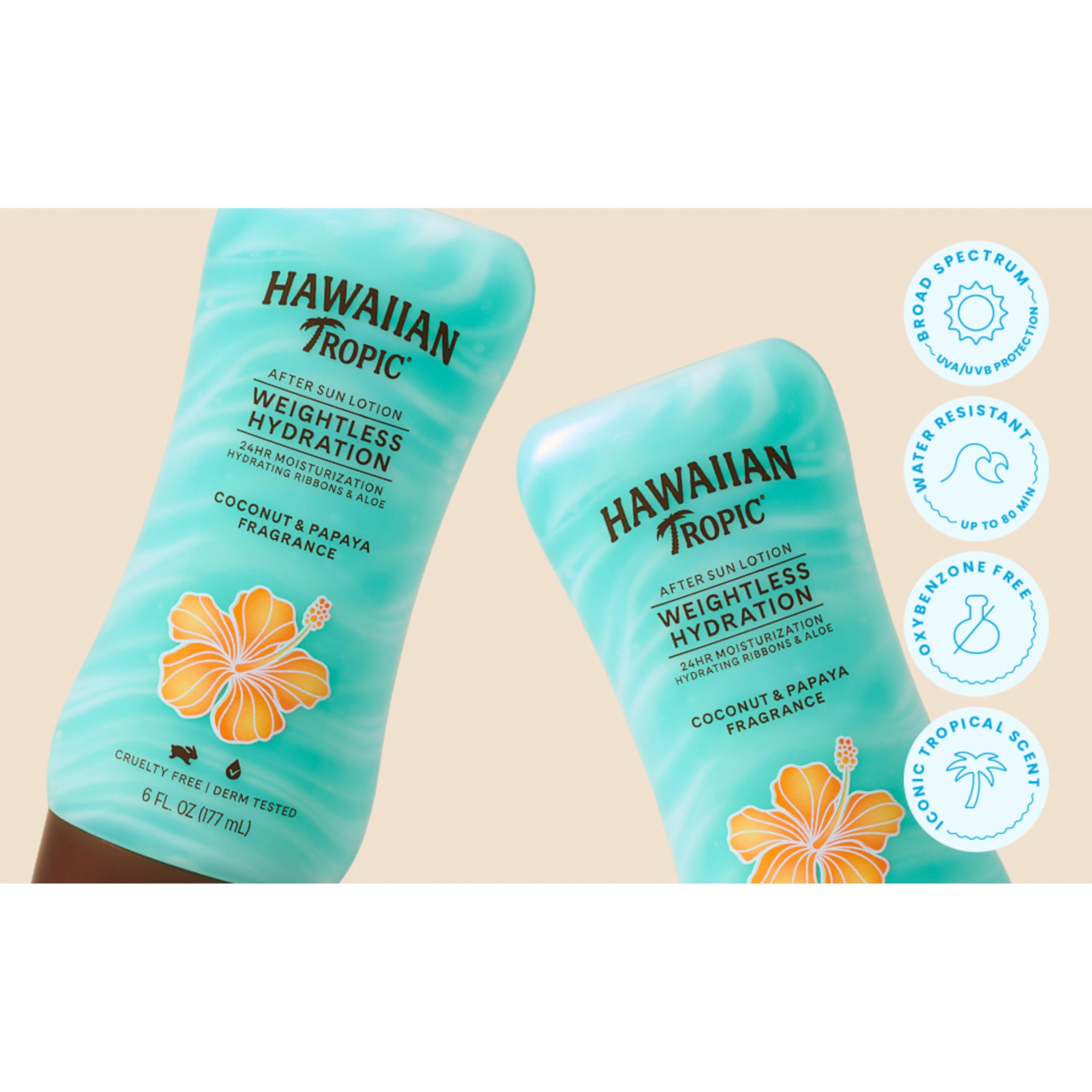 Back view of Hawaiian Tropic after sun lotion ingredients and instructions