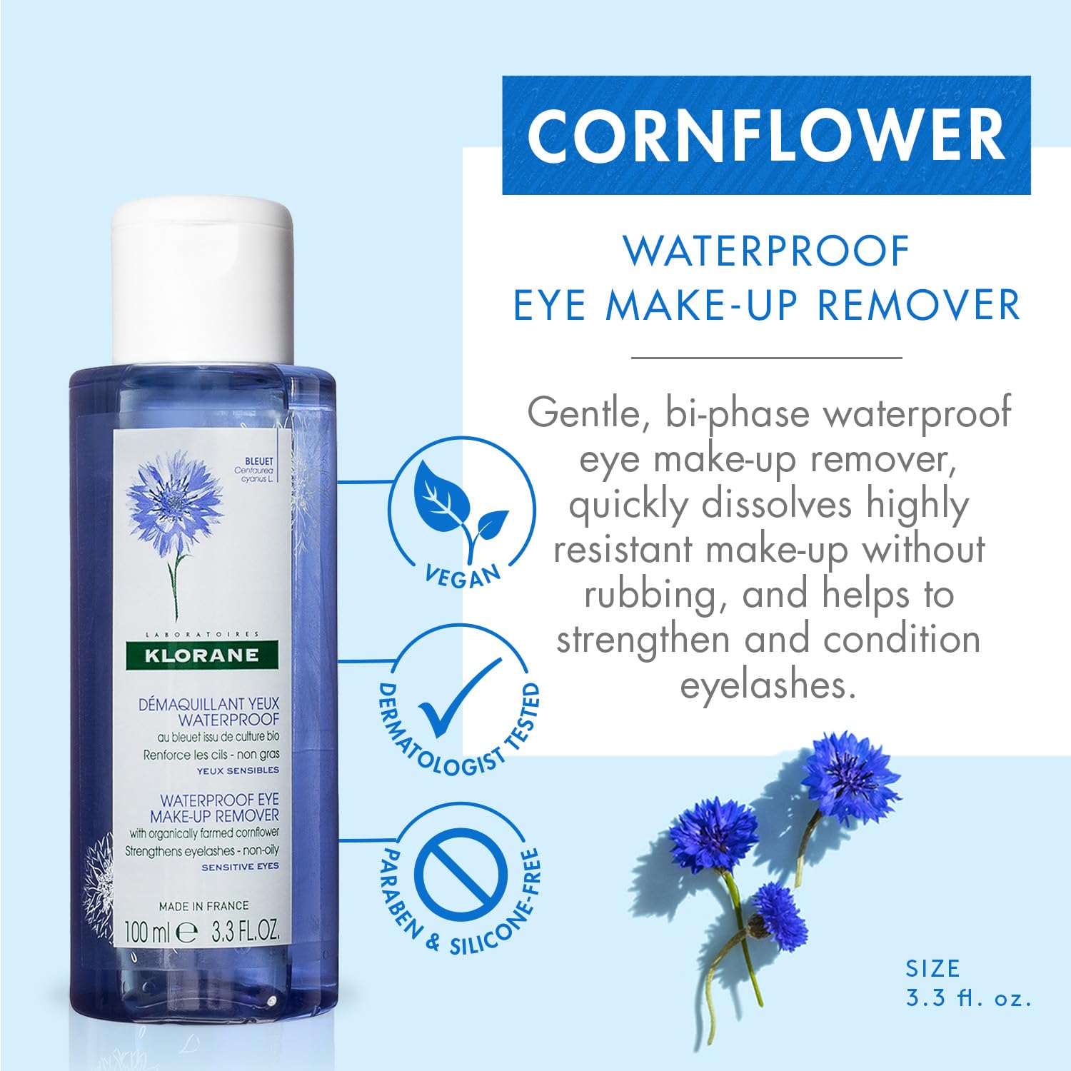 Klorane organic cornflower bi phase eye makeup liquid product packaging details