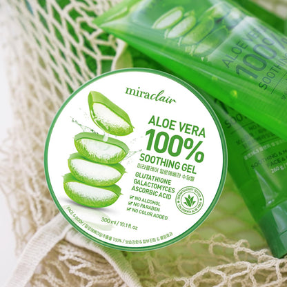 Side view of Miraclair 300ml aloe vera gel container