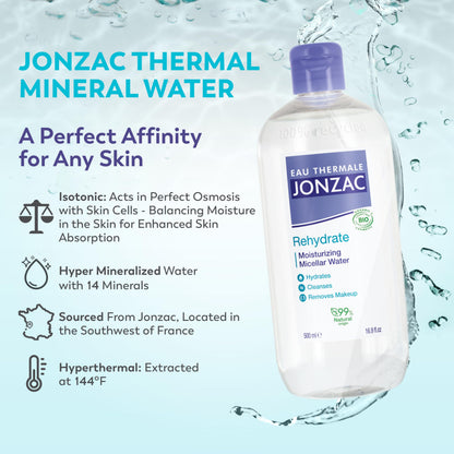 Hydrating French thermal spring water facial cleanser on a clean backdrop