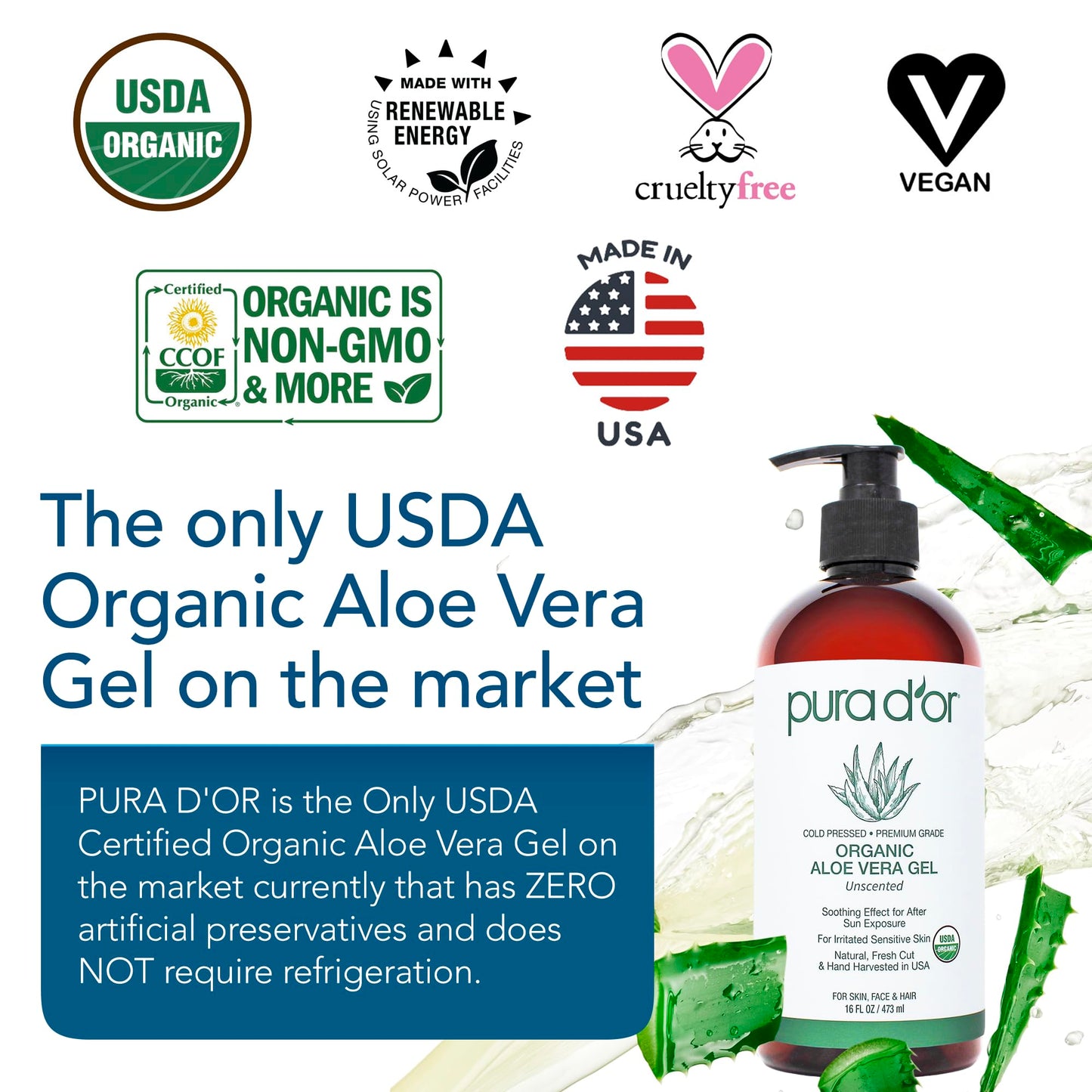Pura D'or unscented aloe vera gel texture demonstration