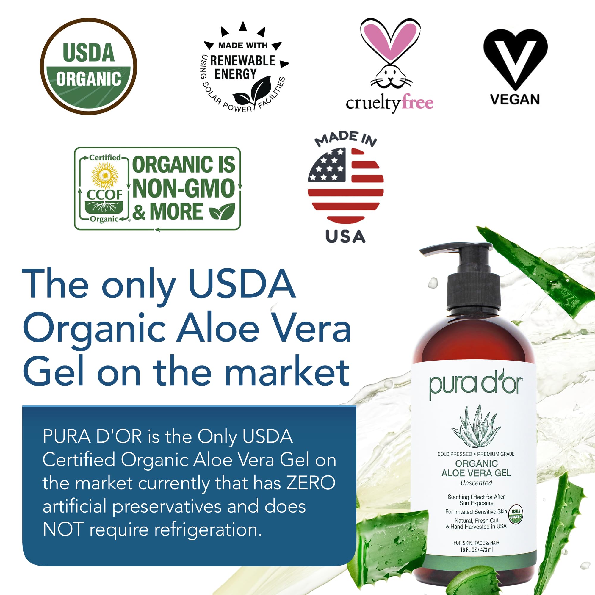 Pura D'or unscented aloe vera gel texture demonstration