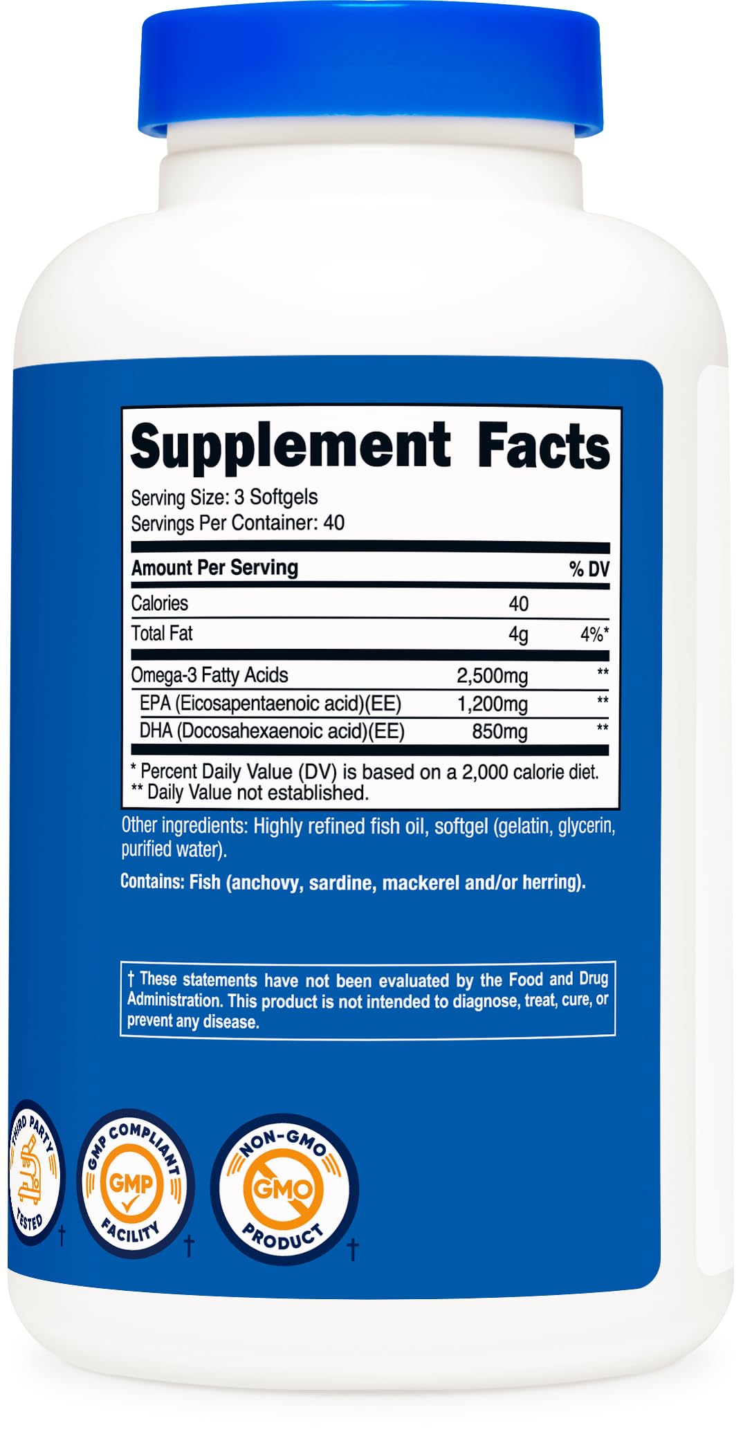 Nutricost Omega 3 packaging showing wild caught and gluten free details