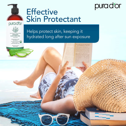 Pura D'or aloe vera gel applied on skin for hydration