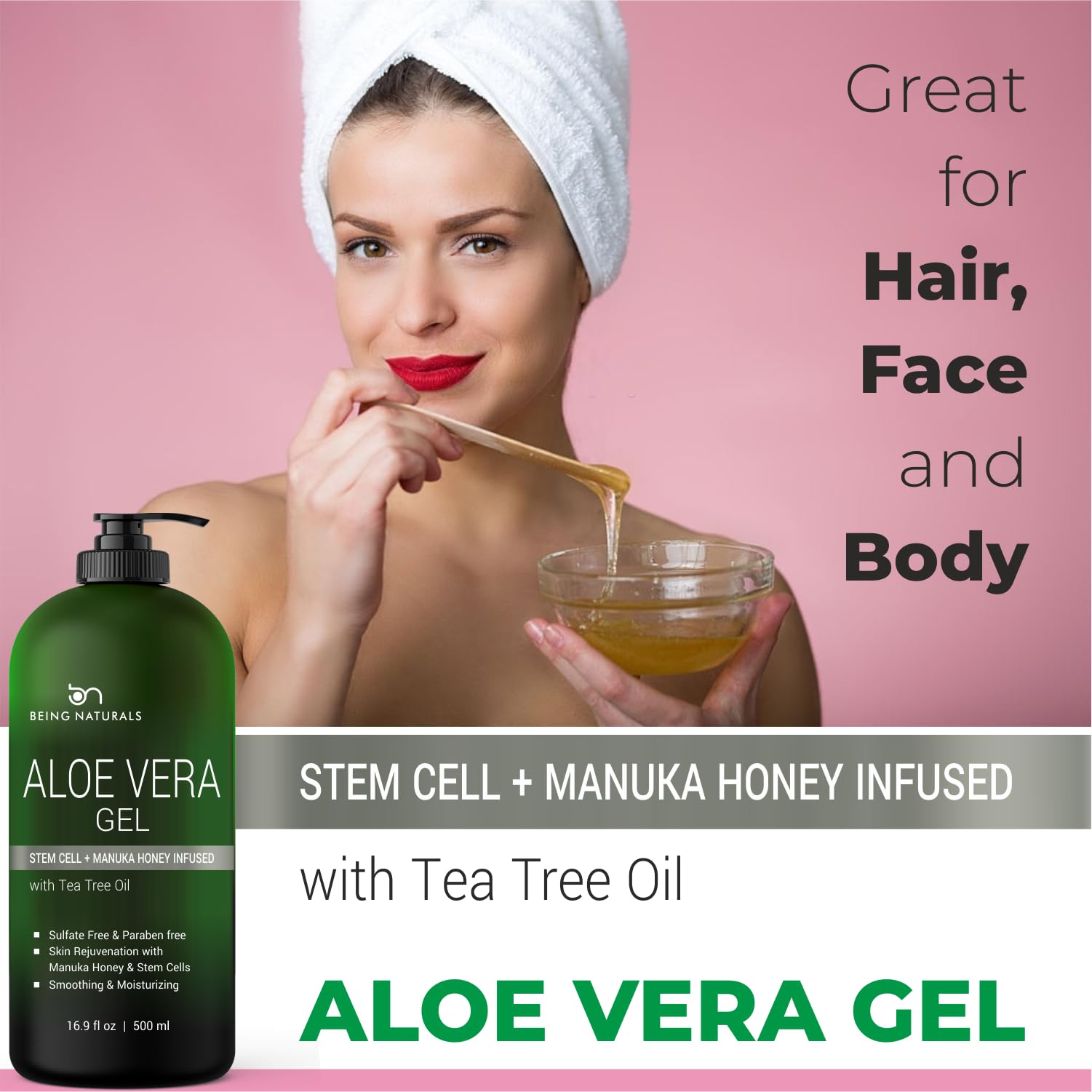 Close up of Being Naturals Aloe Vera Gel label showing ingredients
