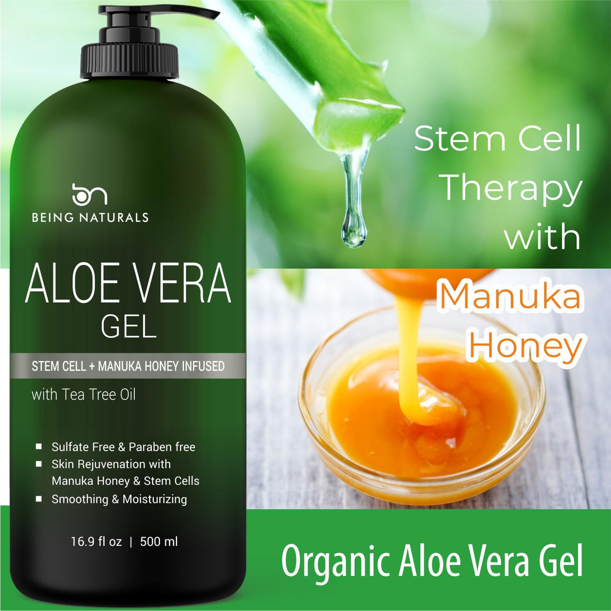 Being Naturals aloe vera gel 16.9 fluid ounces jar size comparison