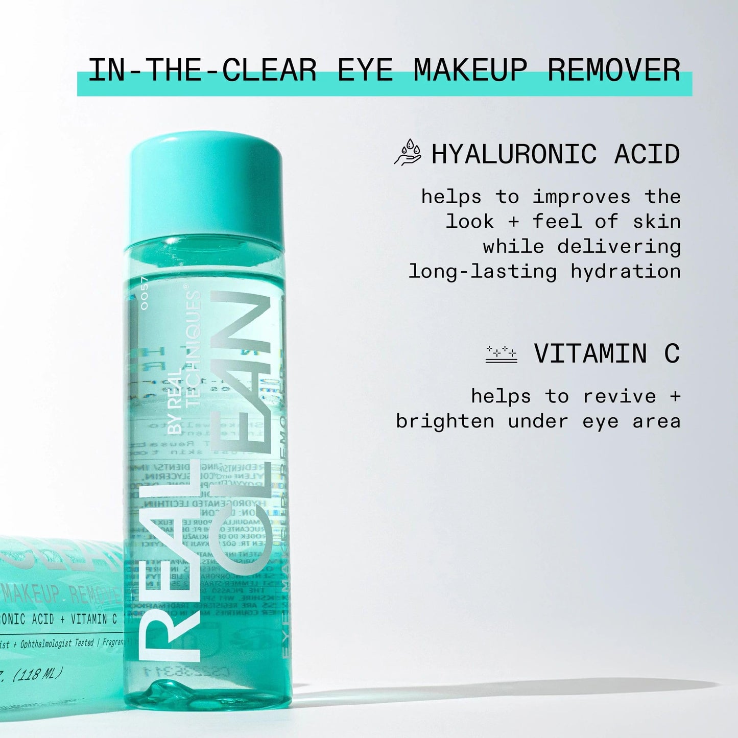 Real Clean 110 ml bottle showing vitamin c and hyaluronic acid ingredients