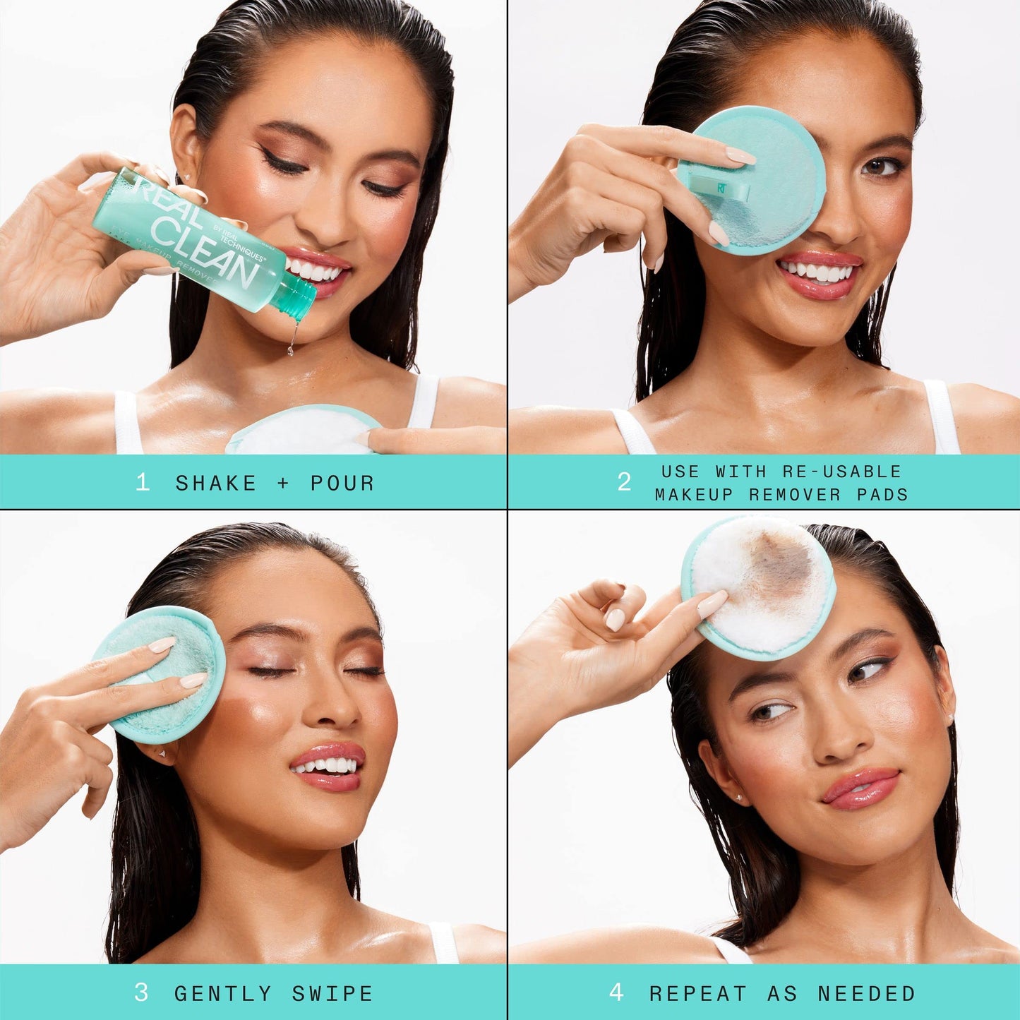 Authentic Real Techniques imported makeup remover being applied to cotton pad