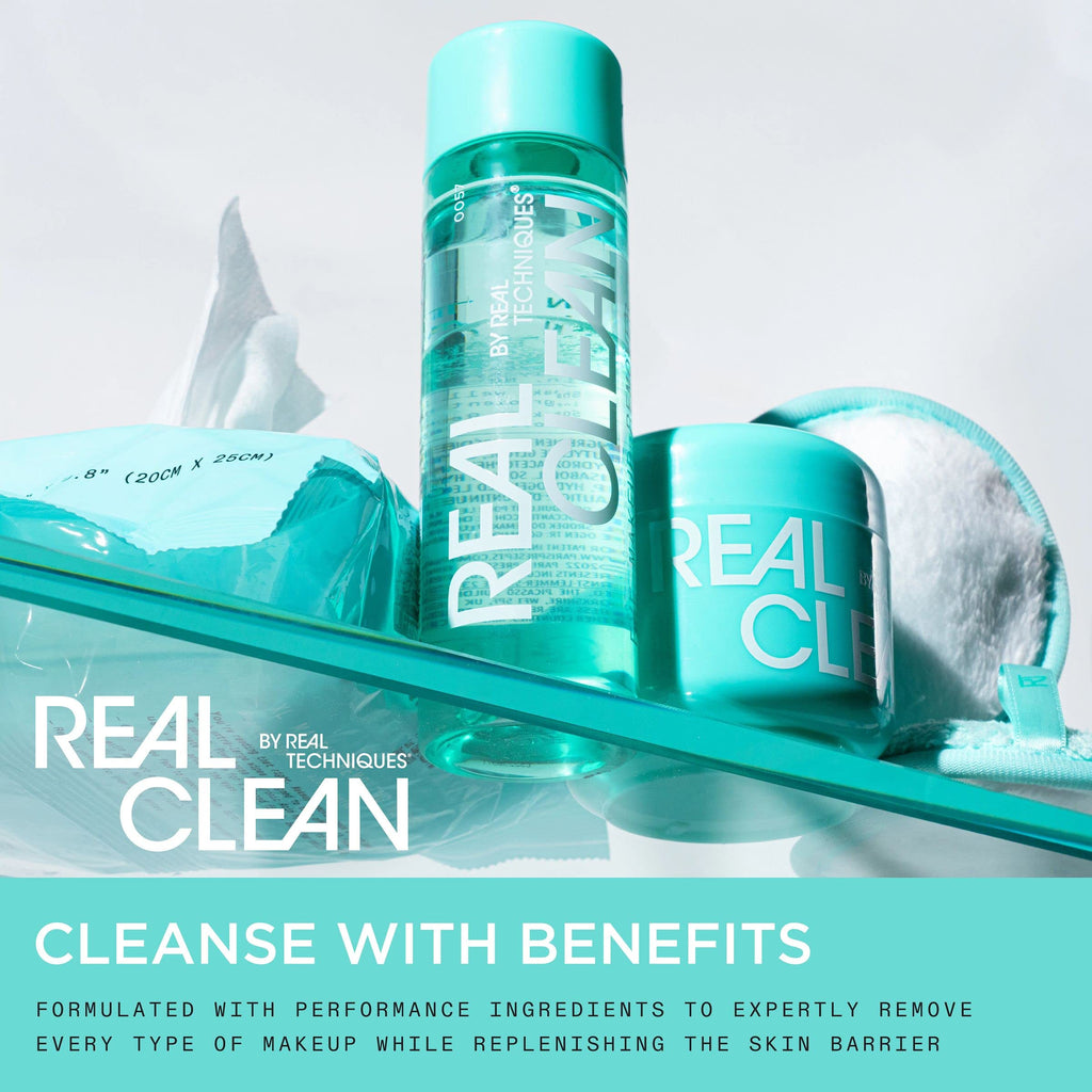 Real Techniques cleansing liquid poured on pad