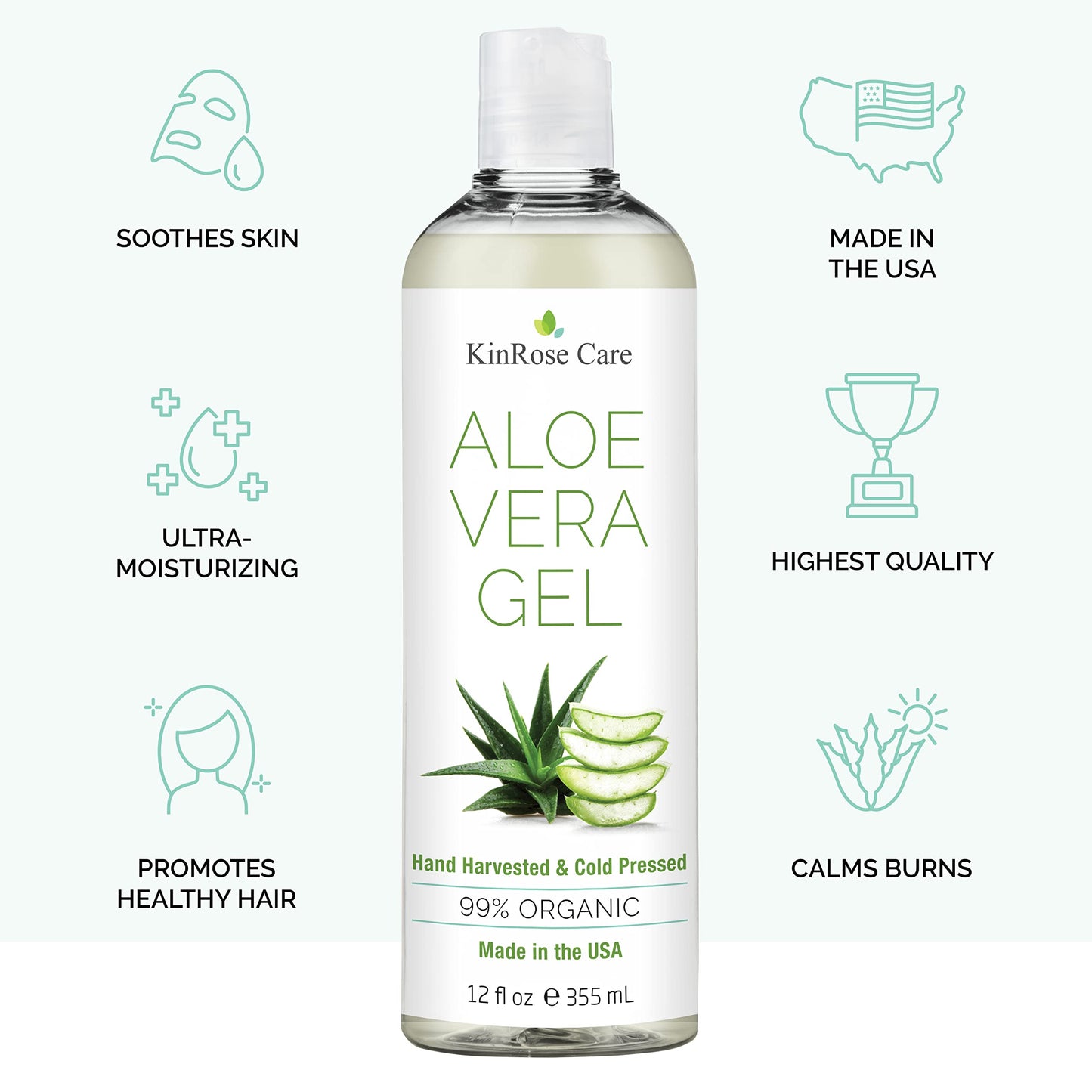 KinRose Care Aloe Vera Gel bottle showing USA imported label