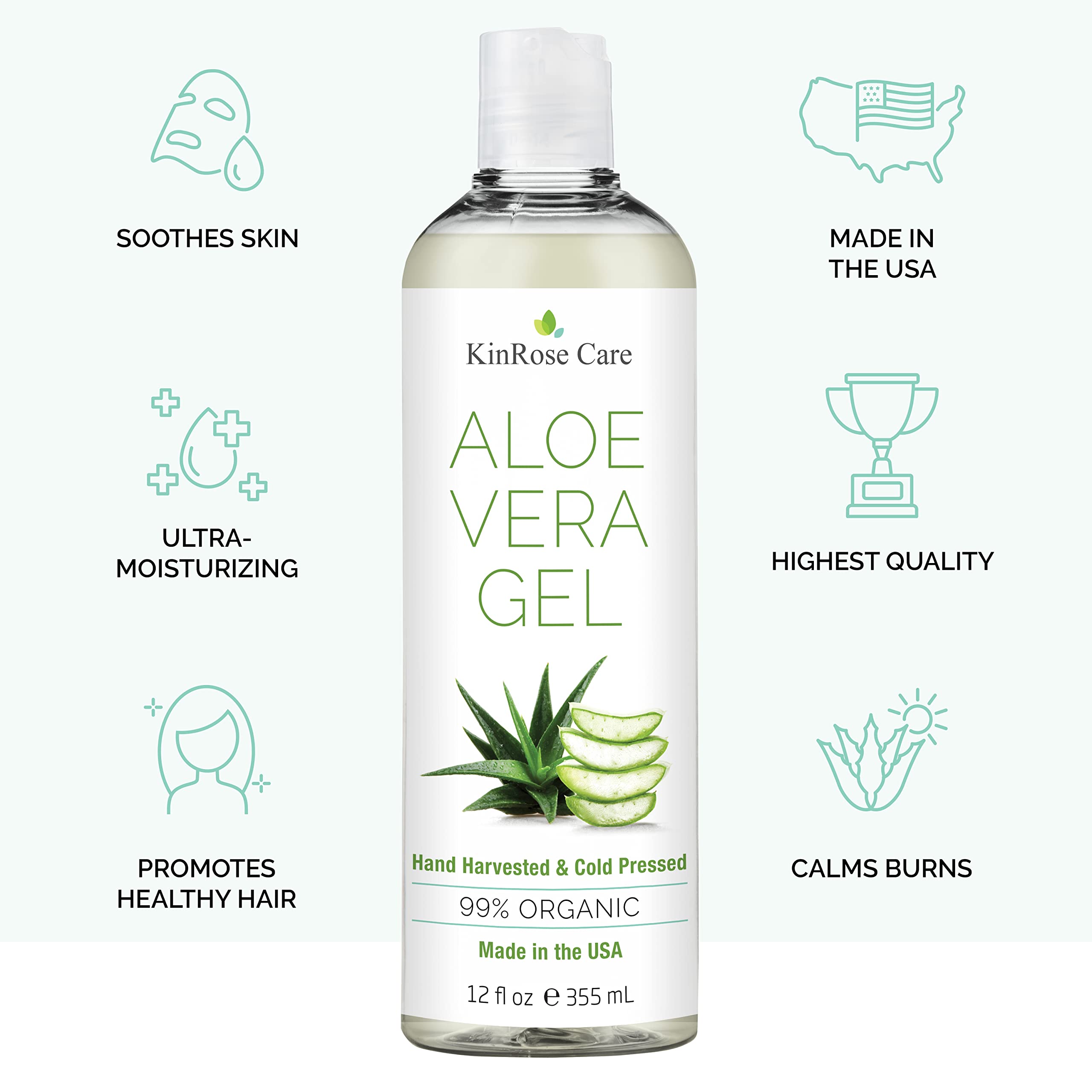 KinRose Care Aloe Vera Gel bottle showing USA imported label