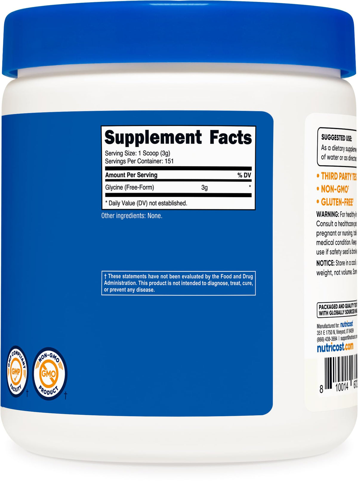 Nutricost Glycine Powder container size comparison