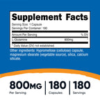 Nutricost L-Glutamine 180 capsules supplement bottle back label details