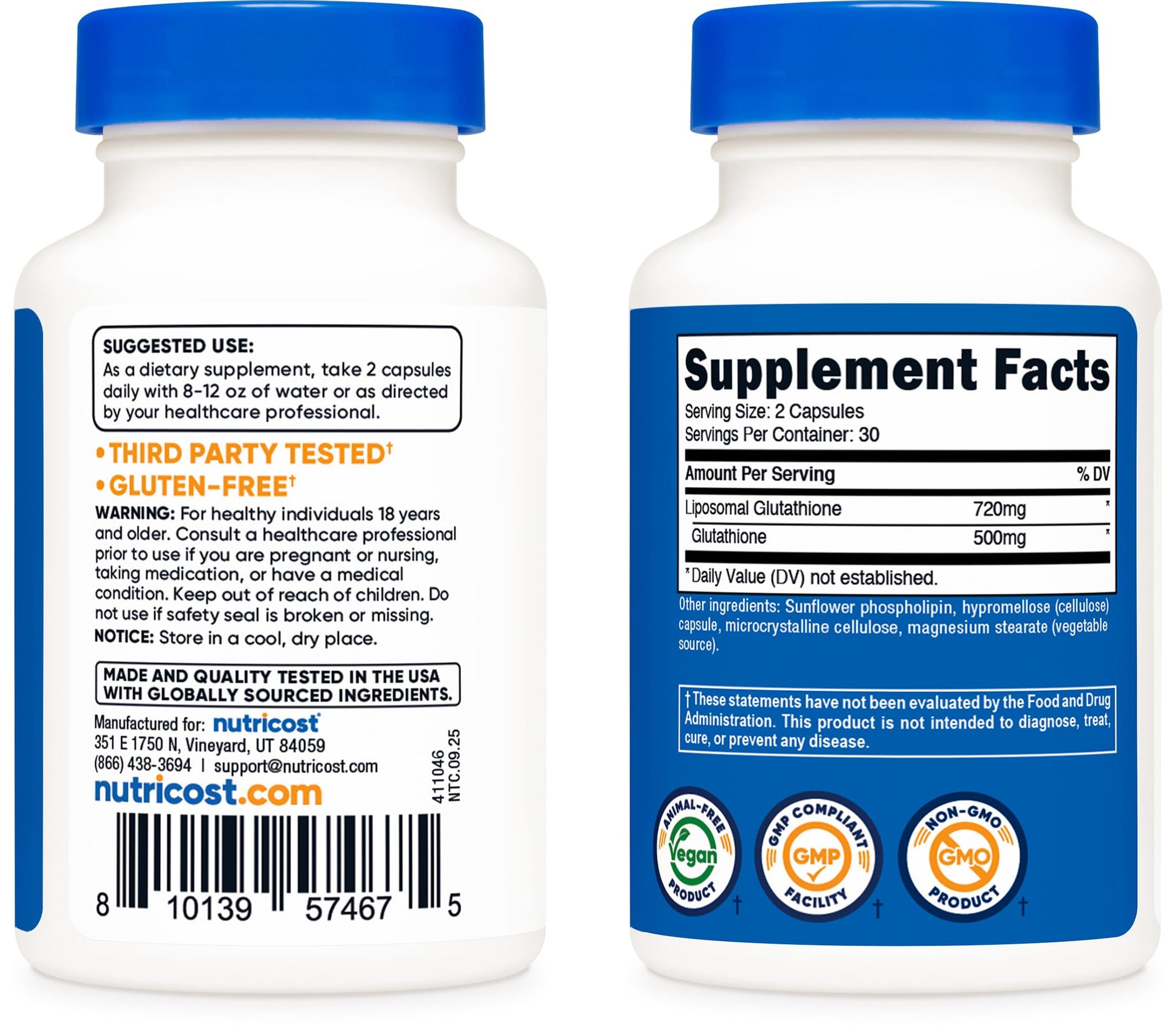 Side angle view of the authentic Nutricost imported dietary supplement packaging.