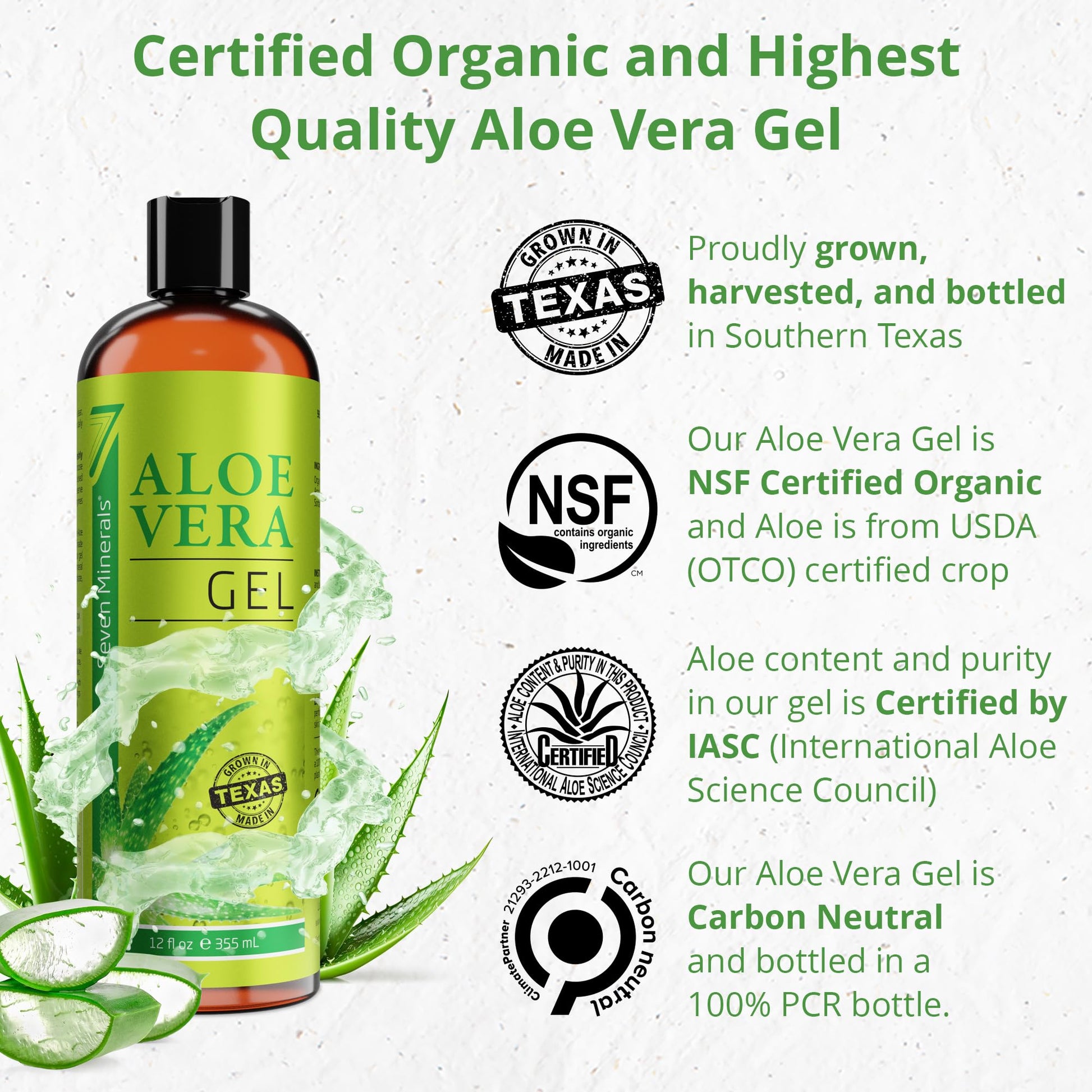 Close up of Seven Minerals Aloe Vera Gel bottle texture