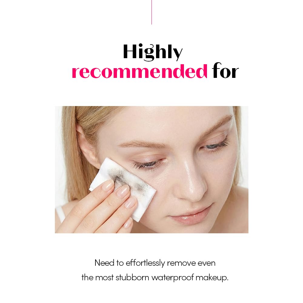 Side angle of the imported ETUDE dual phase makeup remover bottle on a clean vanity setup