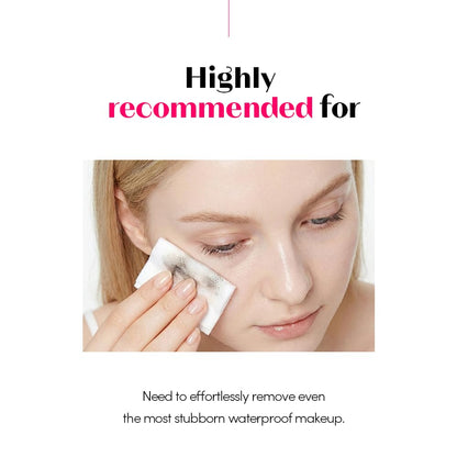 Side angle of the imported ETUDE dual phase makeup remover bottle on a clean vanity setup