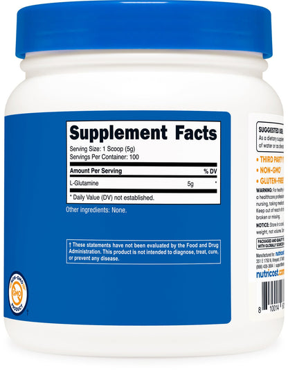 Nutricost non-GMO gut health supplement bottle showing instructions for use