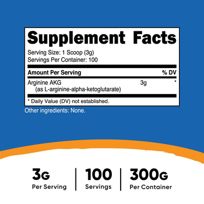 Nutricost Arginine Alpha Ketoglutarate unflavored pre-workout supplement label details