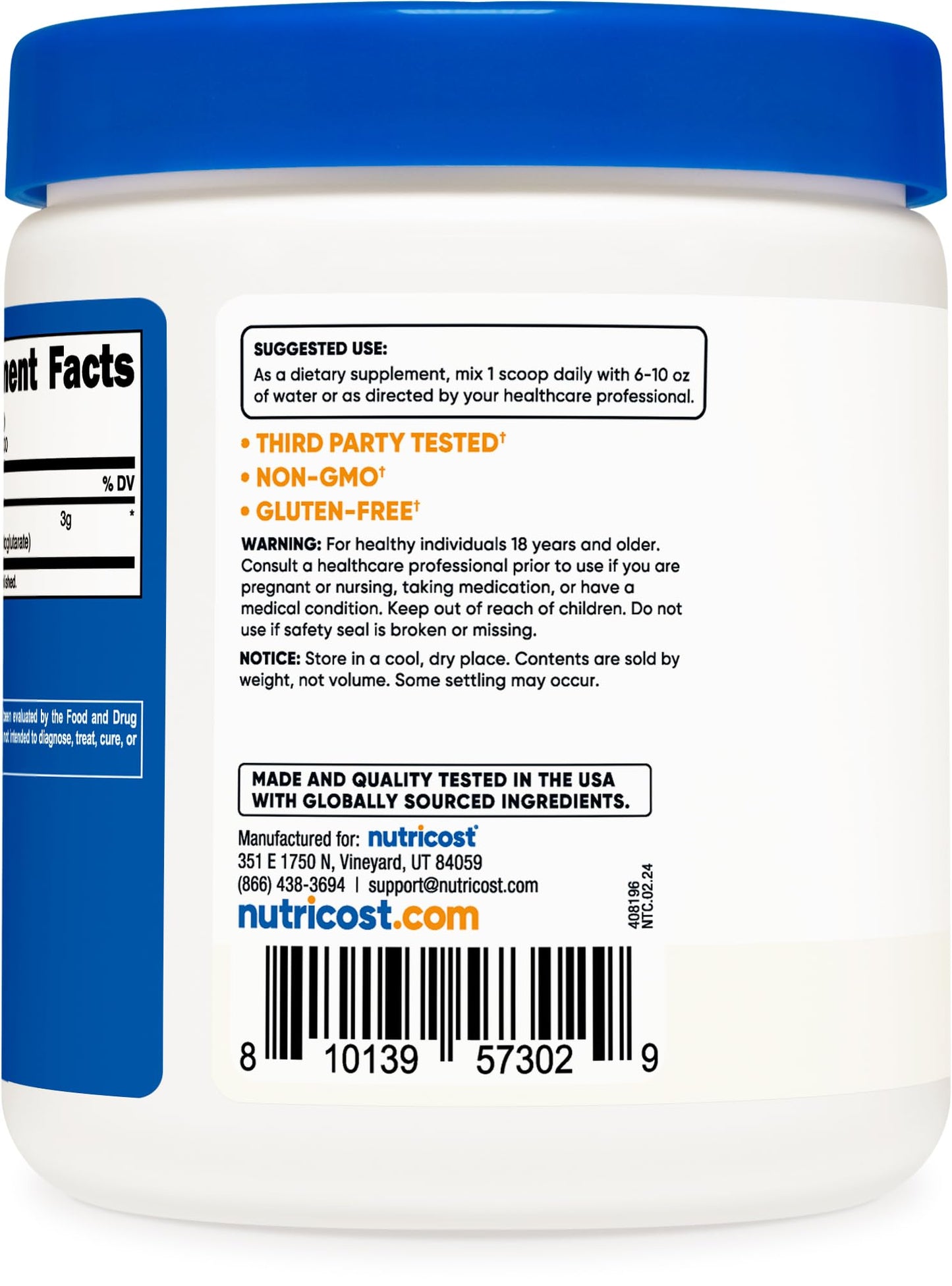 Nutricost Arginine AKG scoop showing pure unflavored amino acid powder texture