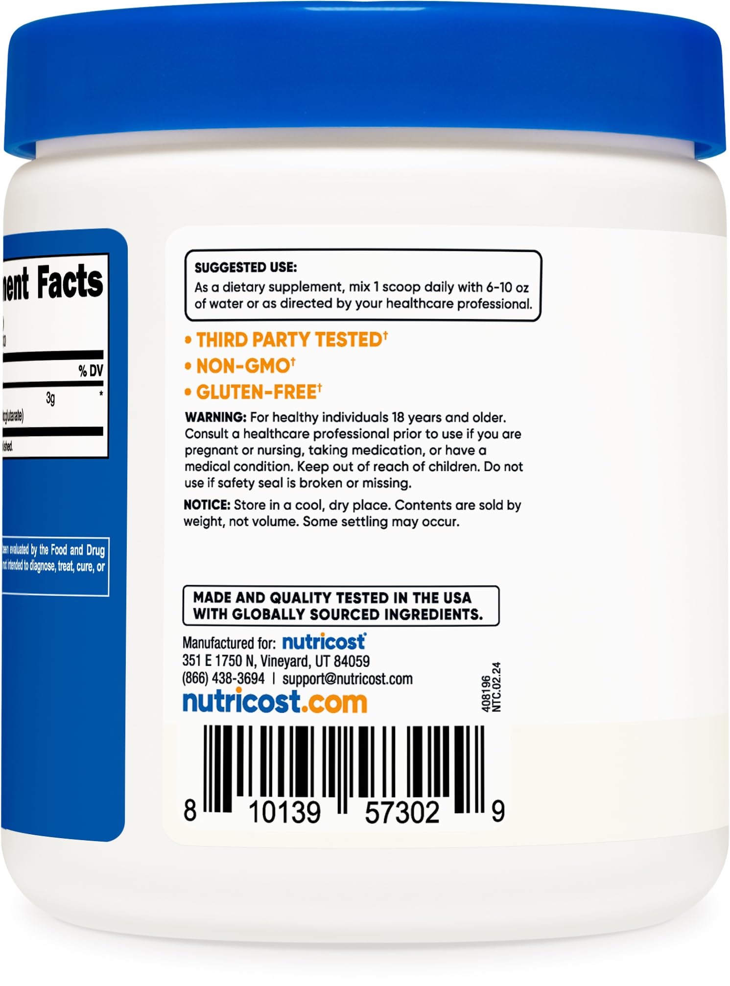 Nutricost Arginine AKG scoop showing pure unflavored amino acid powder texture