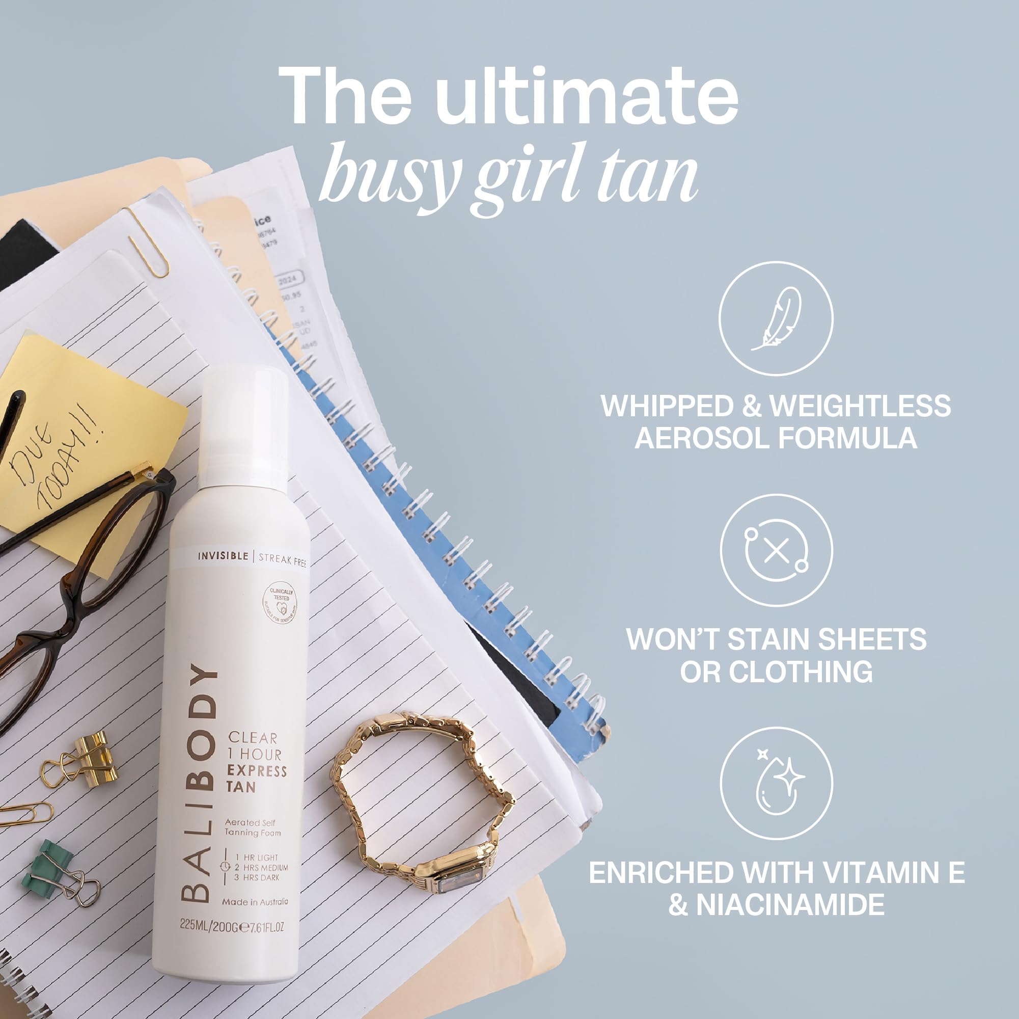Close up of Bali Body express tanning mousse packaging