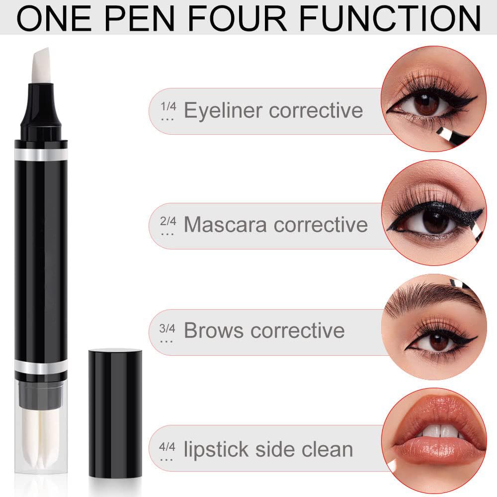 Demonstration of the micellar water eraser pen fixing a mascara smudge on the eyelid.