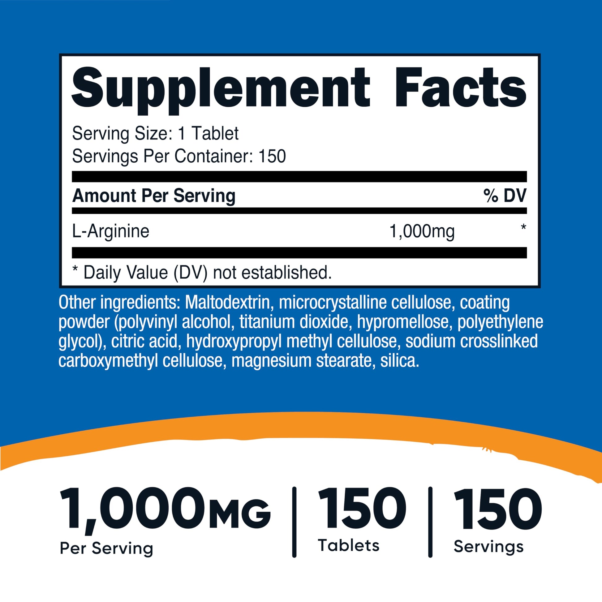 Nutricost L-Arginine 1000mg supplement facts label detail