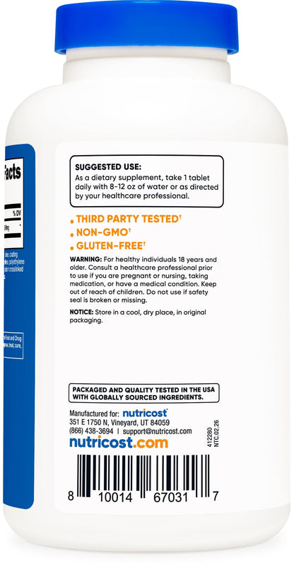 Nutricost L-Arginine bottle showing quality assurance seals