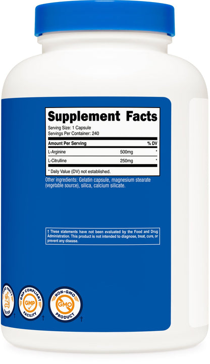 Nutricost amino acid combination capsules nutritional profile side panel view