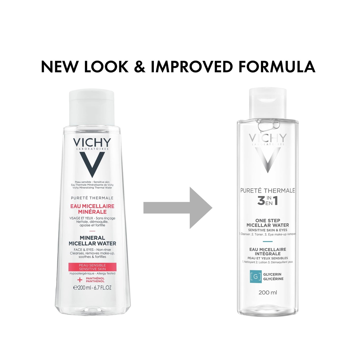 Hydrating toner and eye makeup remover solution bottle for sensitive skin